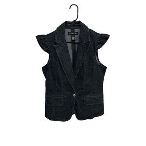 Christiana Zinn Womens Black Denim Ruffle Sleeve Vest Size Large Chic Western